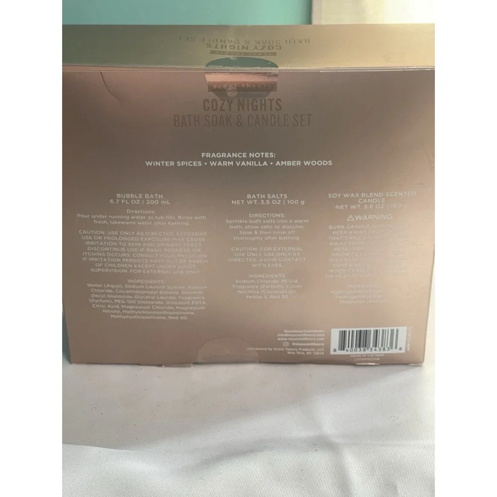 Cozy Nights Bath‎ Soak, Candle  and bubble bath Set New In Box Bin A